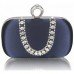 Navy Sparkly Satin Crystal Evening Clutch Bag